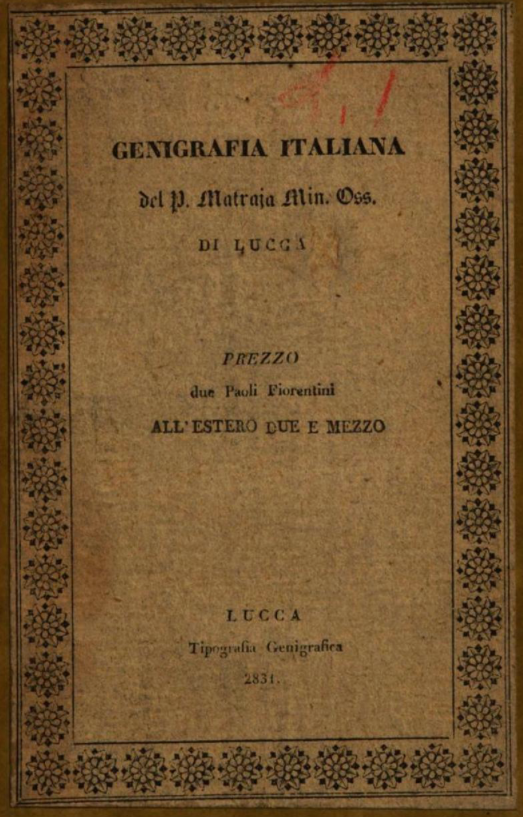 Giovan Giuseppe Matraja, Genigrafia italiana, 1831